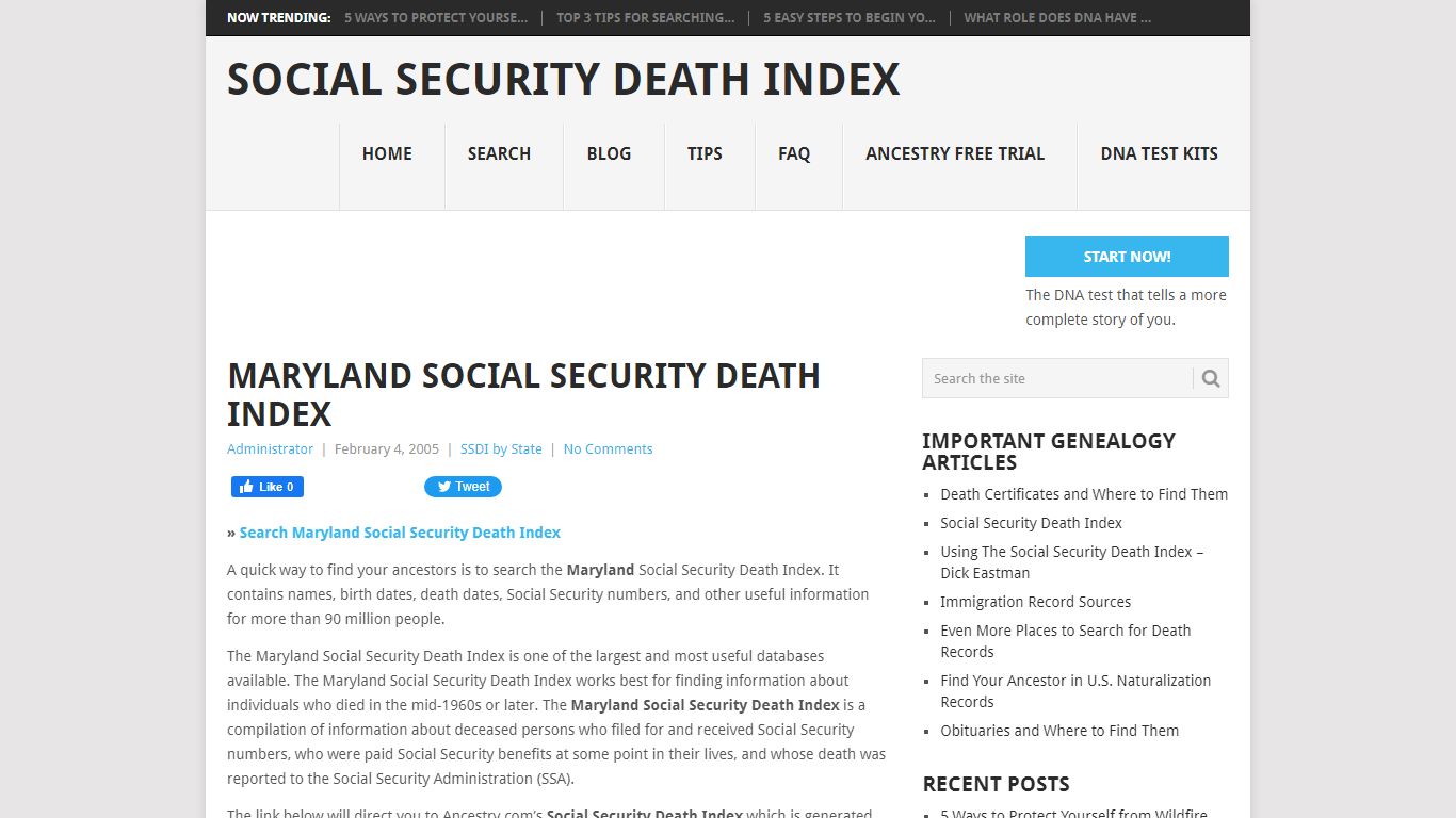 Maryland Social Security Death Index